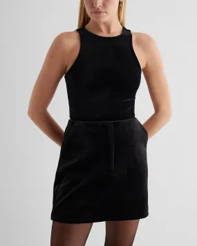 High Waisted Velvet Mini Skirt in Pitch Black