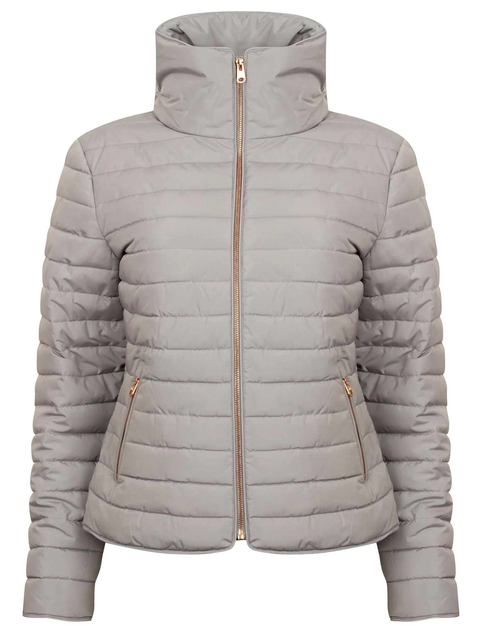 Honey Funnel Neck Quilted Jacket in Silver Sconce - Tokyo Laundry