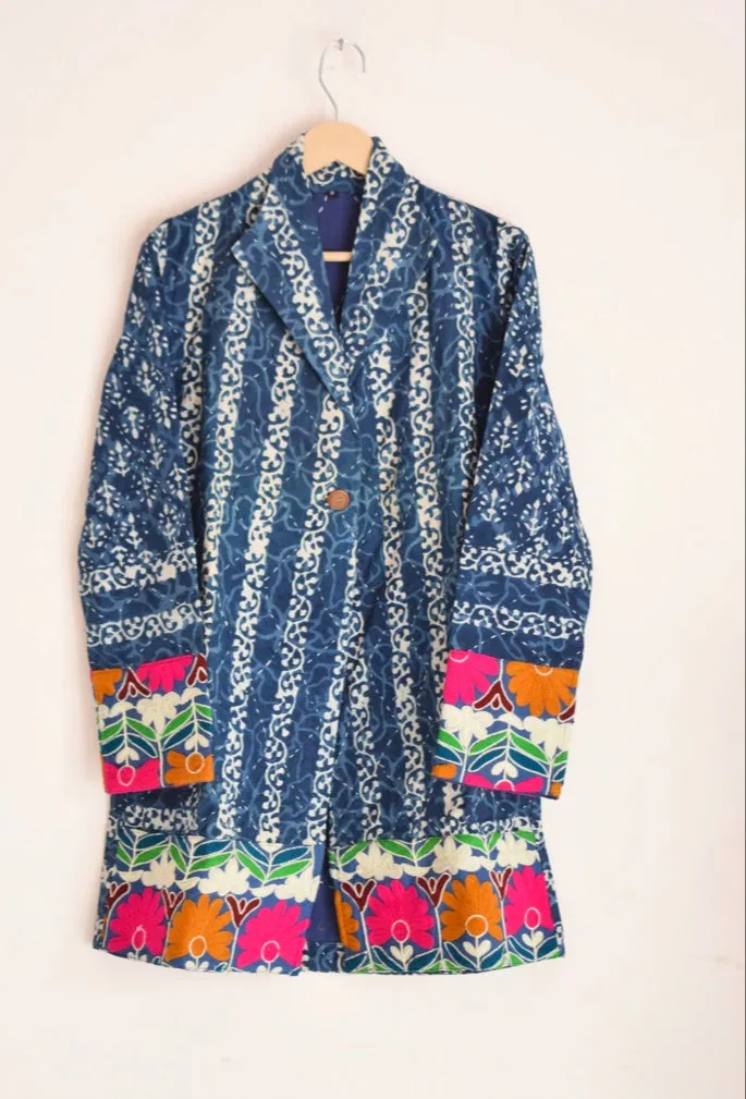 Indigo Kantha Quilted Jacket