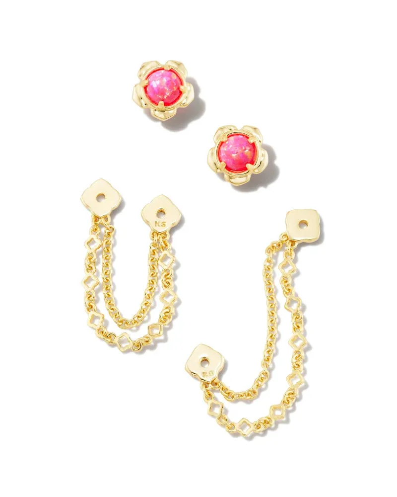 Kendra Scott Susie Convertible Gold Ear Jacket in Hot Pink Opal