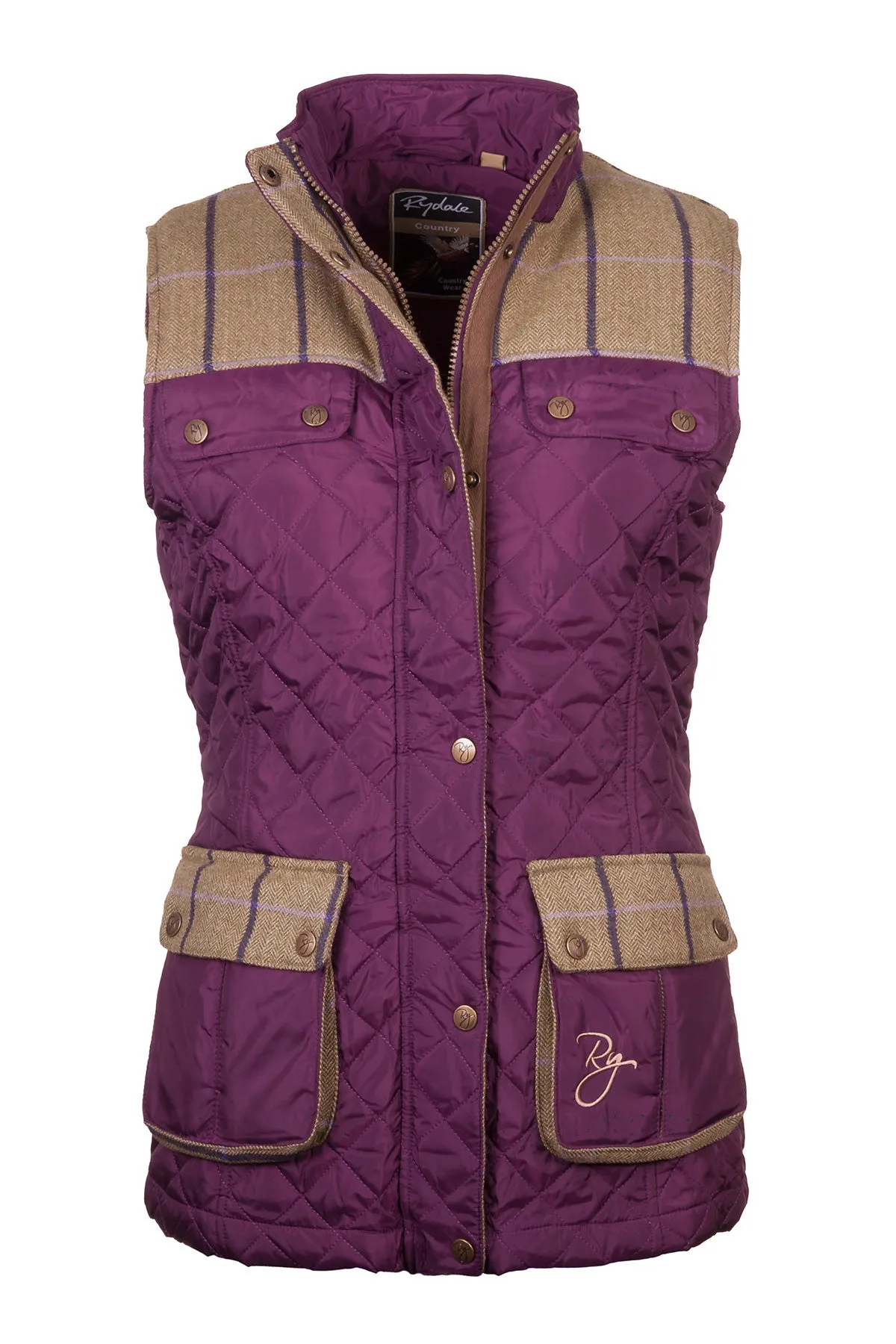 Ladies Tweed Trim Quilted Waistcoat