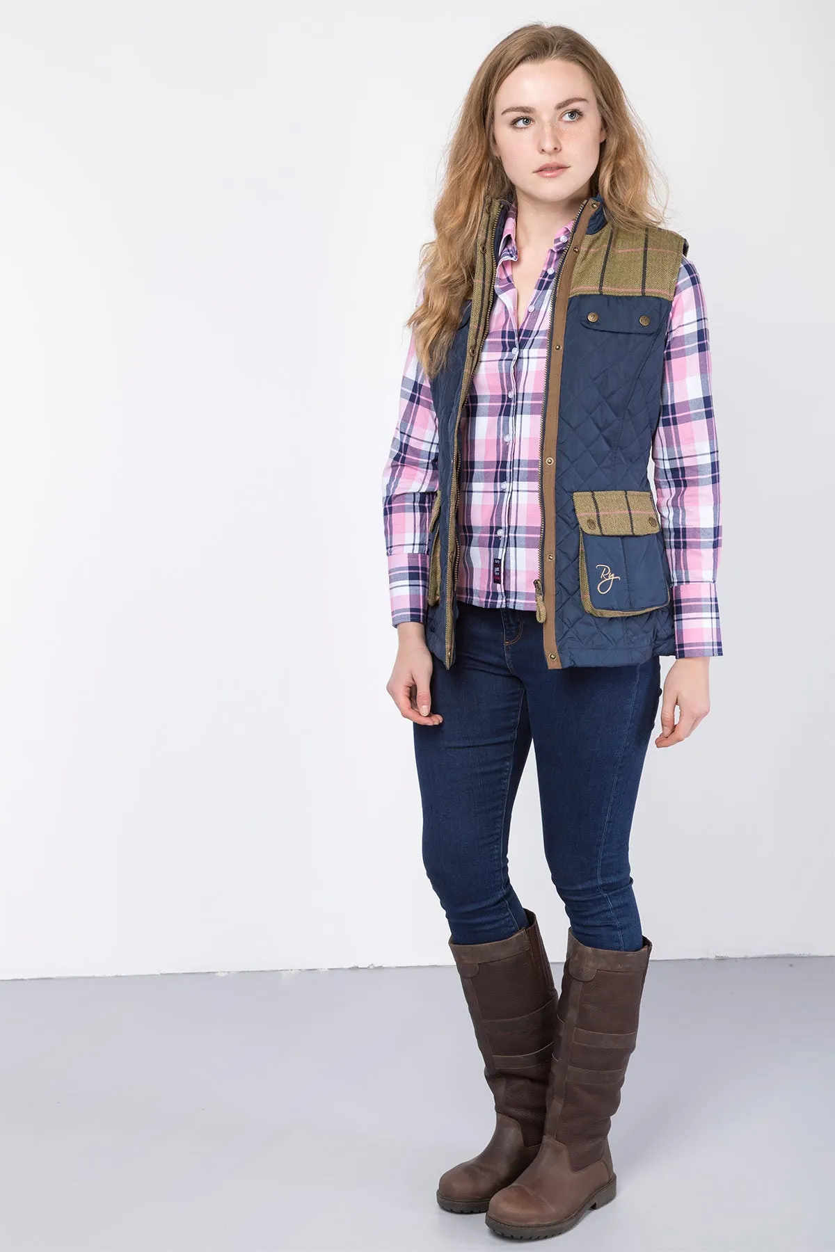 Ladies Tweed Trim Quilted Waistcoat