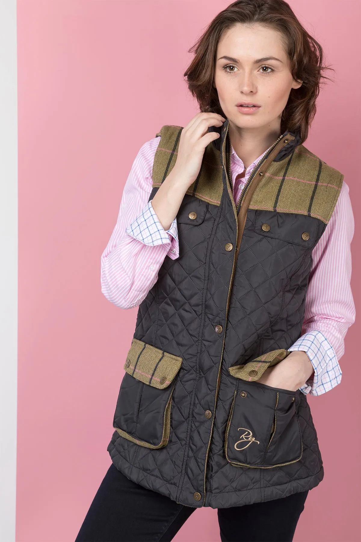 Ladies Tweed Trim Quilted Waistcoat