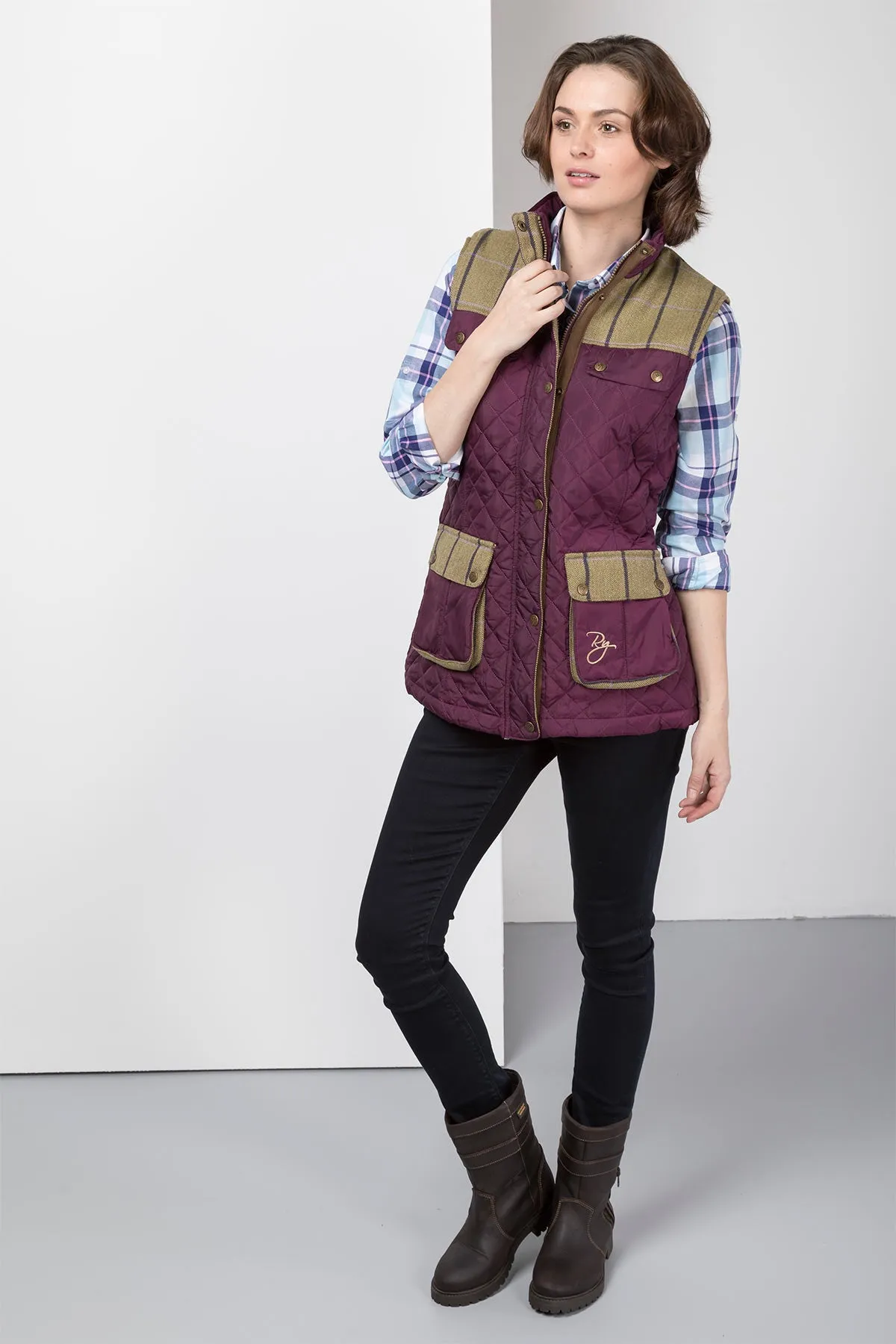 Ladies Tweed Trim Quilted Waistcoat