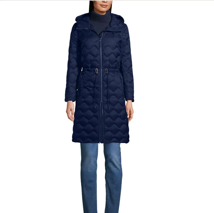 Lands End Ladies Ultralight Packable Quilted Down Coat Navy