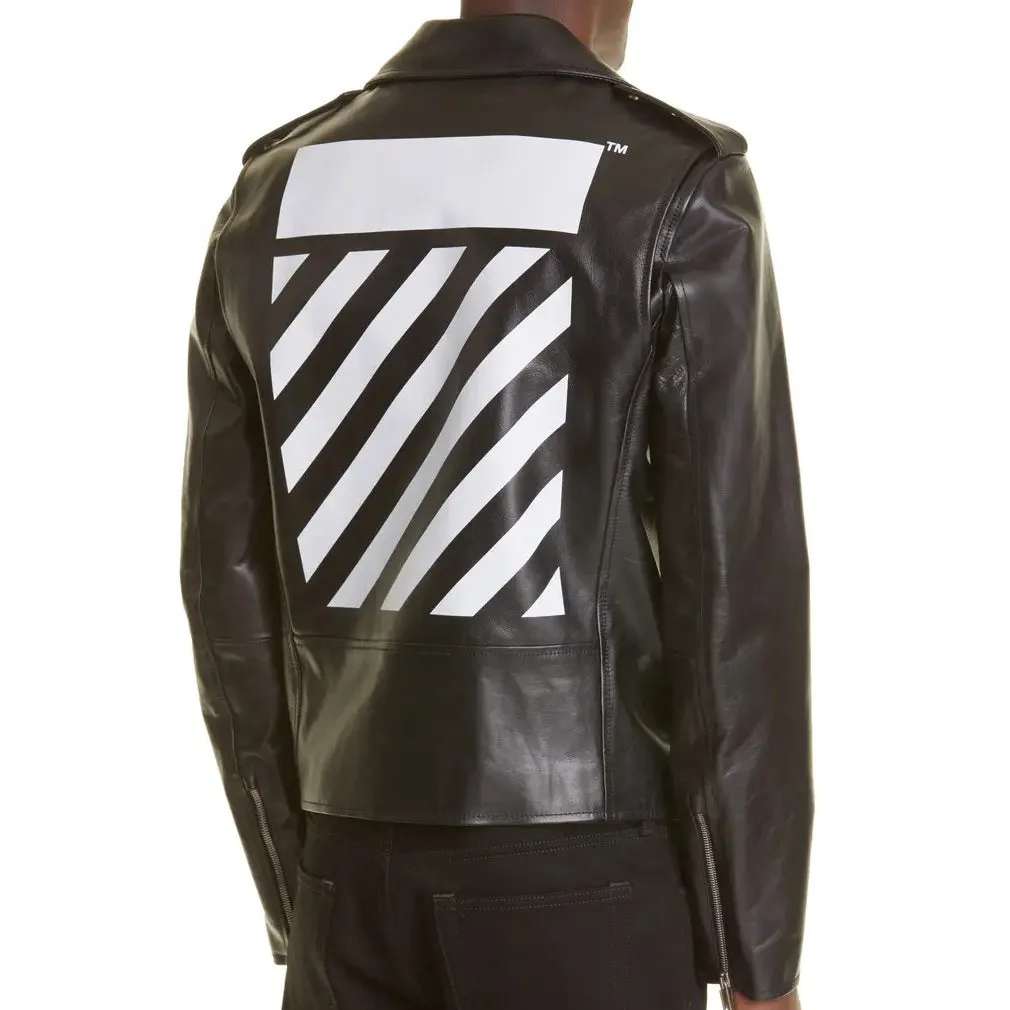 Leather Biker Jacket with Diagonal Stripe