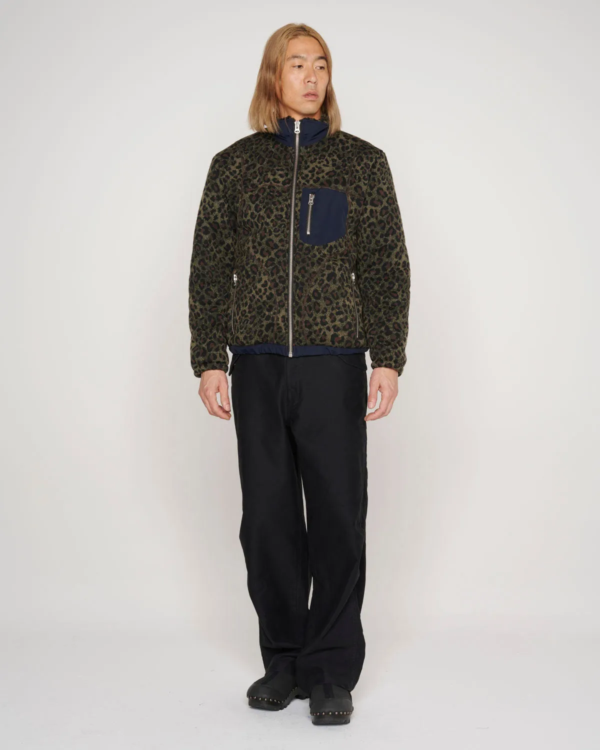 Leopard Reverse Sherpa Jacket - Olive