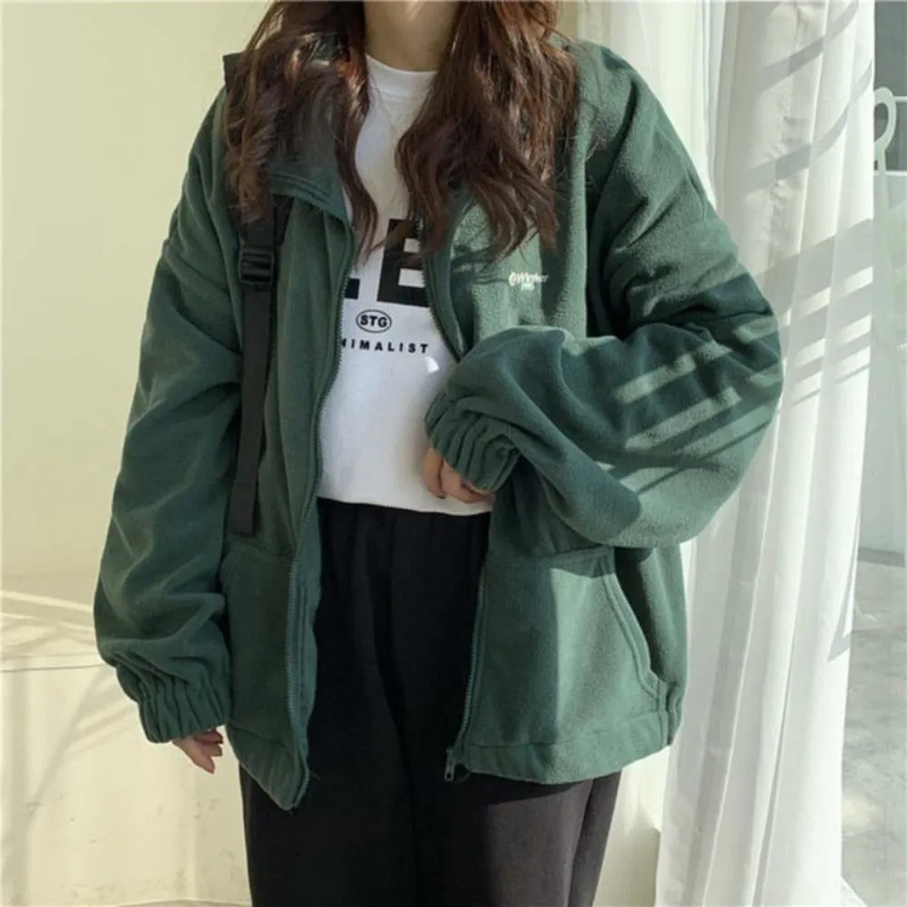 Loose Velvet Zip-up Pockets Streetwear Jacket