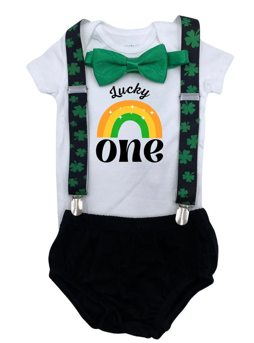 Lucky One Theme Smash the Cake Outfit Boy Birthday Outfit 4 Piece Set