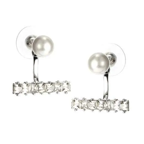 Luxury Pearl Rhinestones Silver Earring Cute Ear Jacket Stud