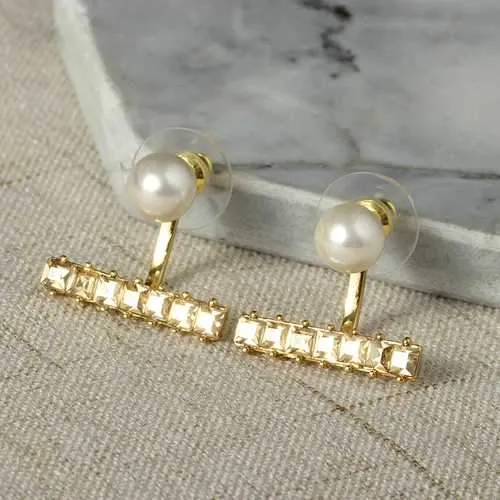 Luxury Pearl Rhinestones Silver Earring Cute Ear Jacket Stud