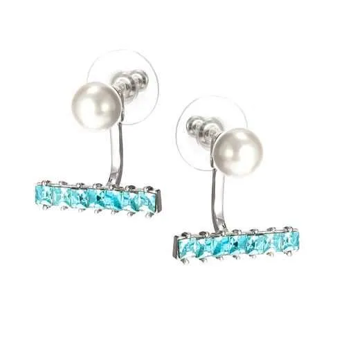 Luxury Pearl Rhinestones Silver Earring Cute Ear Jacket Stud