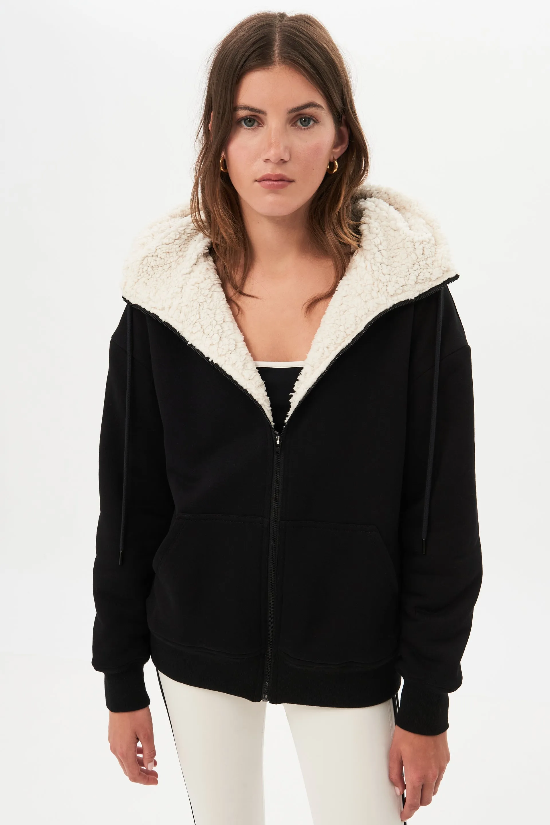 Lynx French Terry Sherpa Hoodie, Black/Vintage White