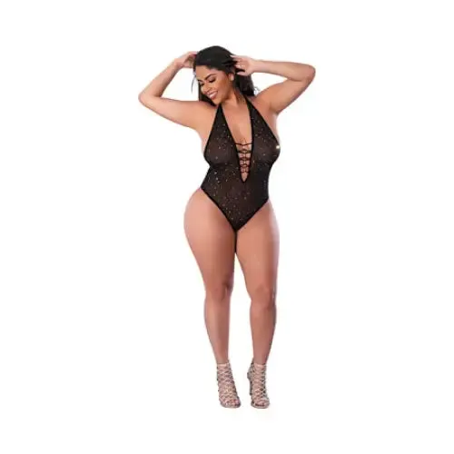 Magic Silk Glitz & Glam Bodysuit with Snap Crotch Black Queen Size