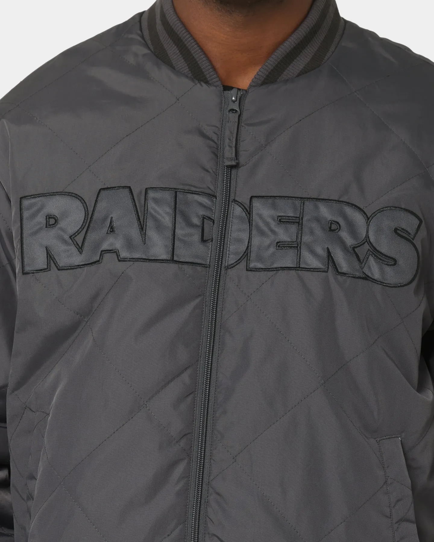 Majestic Athletic Las Vegas Raiders Tonals Quilt Varsity Jacket Gunmetal