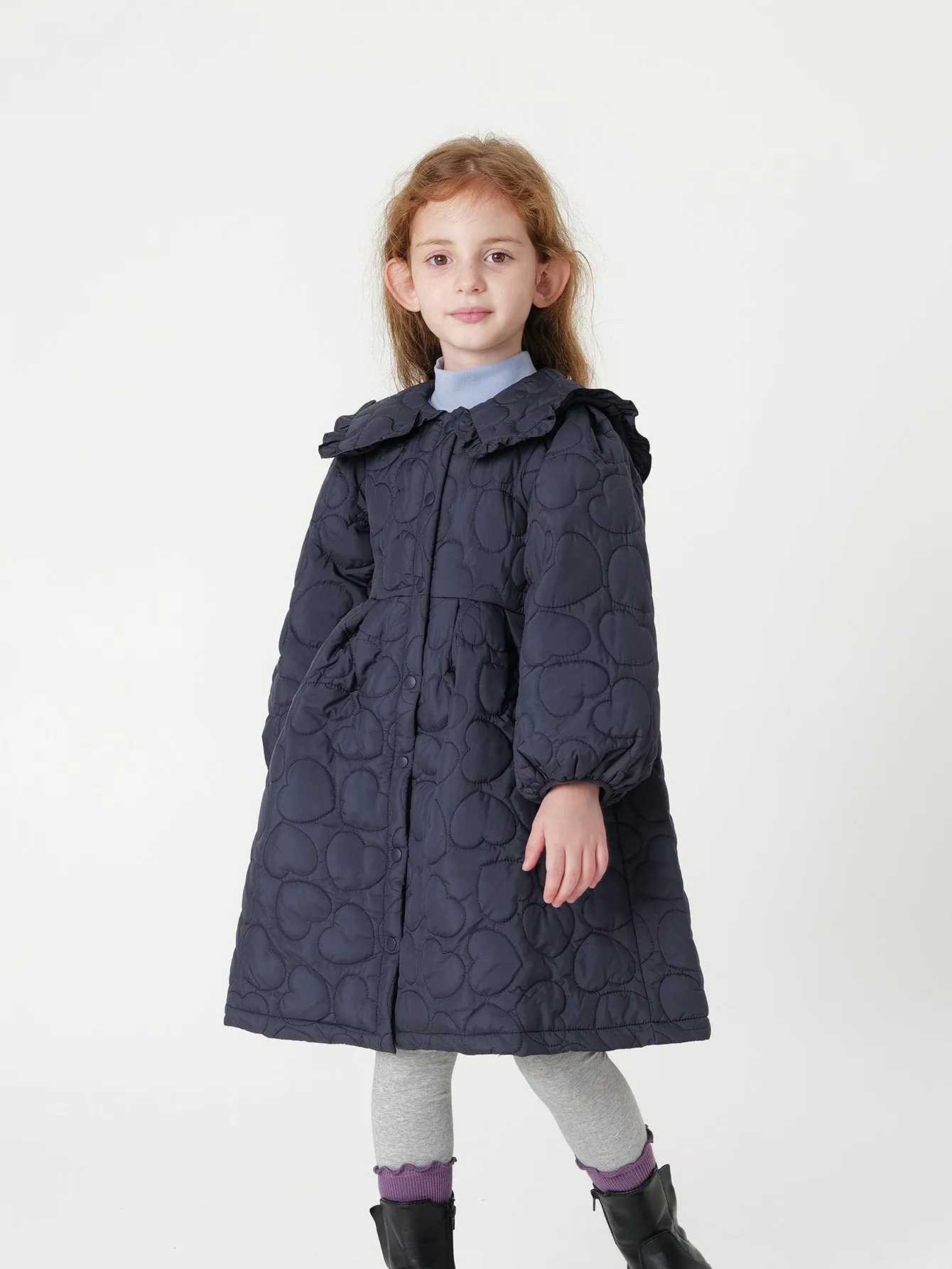 MARC & JANIE Girls Loose Lace Peter Pan Collar Quilted Coat 231217