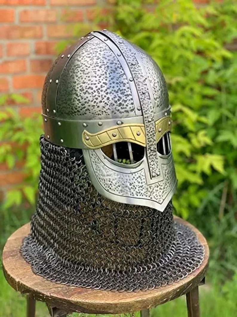 Medieval Armor Viking Helmet Steel Aching Chain Mail Helmet