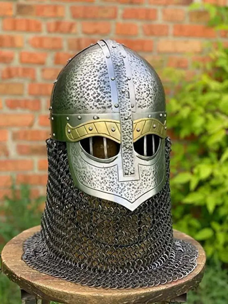 Medieval Armor Viking Helmet Steel Aching Chain Mail Helmet