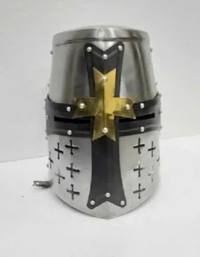 Medieval Knight Armor Crusader Templar Helmet Brass Helm Mason's gift Cross LARP