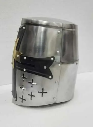 Medieval Knight Armor Crusader Templar Helmet Brass Helm Mason's gift Cross LARP