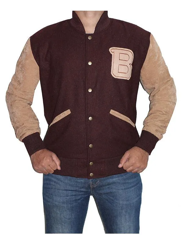 Men Varsity Wool Bomber Jacket - Brown