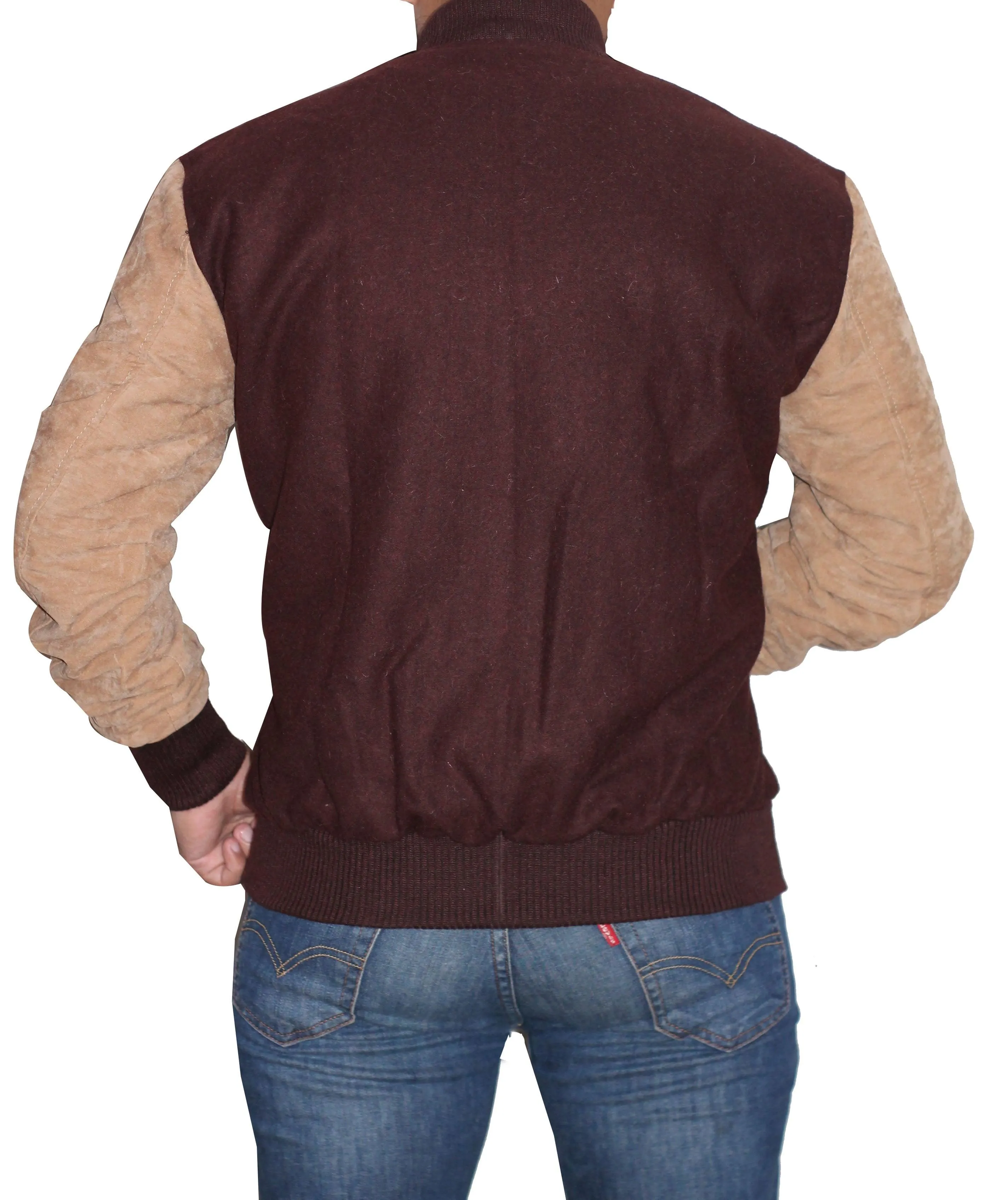 Men Varsity Wool Bomber Jacket - Brown