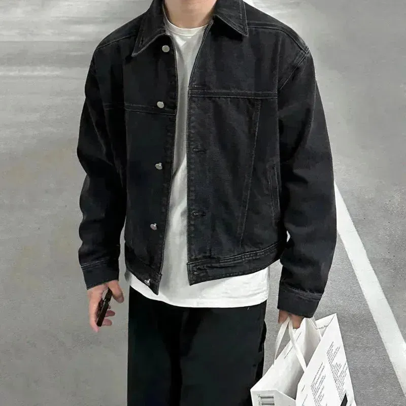 Men's Black Denim Jacket Distressed Short Top  Black Jeans Jacket for men