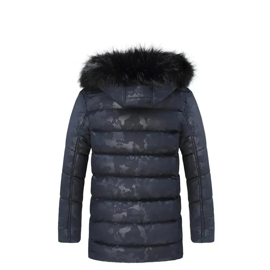 Men's Faux Fur collar Cotton padded Thick Long Puffer Winter Jacket