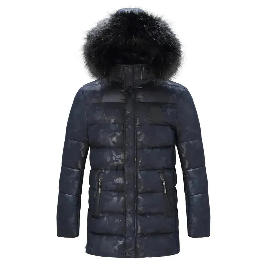 Men's Faux Fur collar Cotton padded Thick Long Puffer Winter Jacket