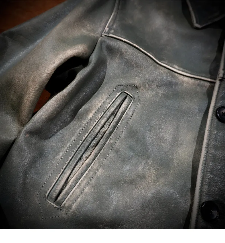 Men's Indigo Leather Car Coat