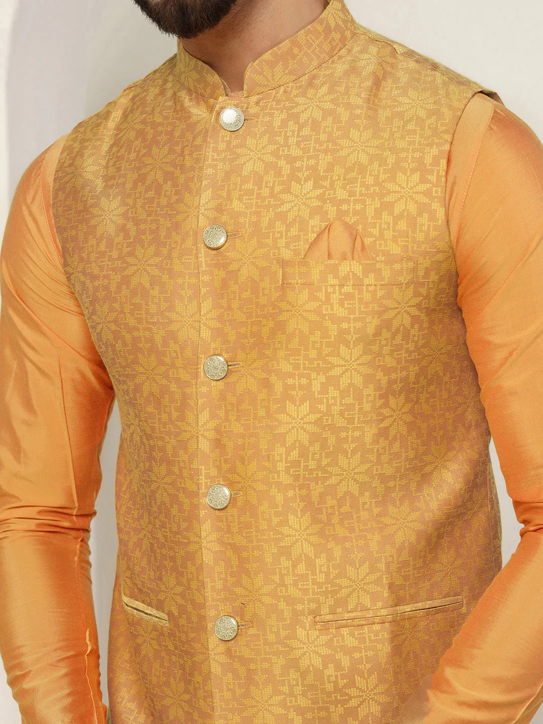 Men's Mustard Kurta Jacket Churidar Set