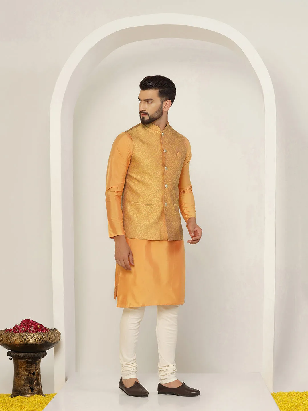 Men's Mustard Kurta Jacket Churidar Set