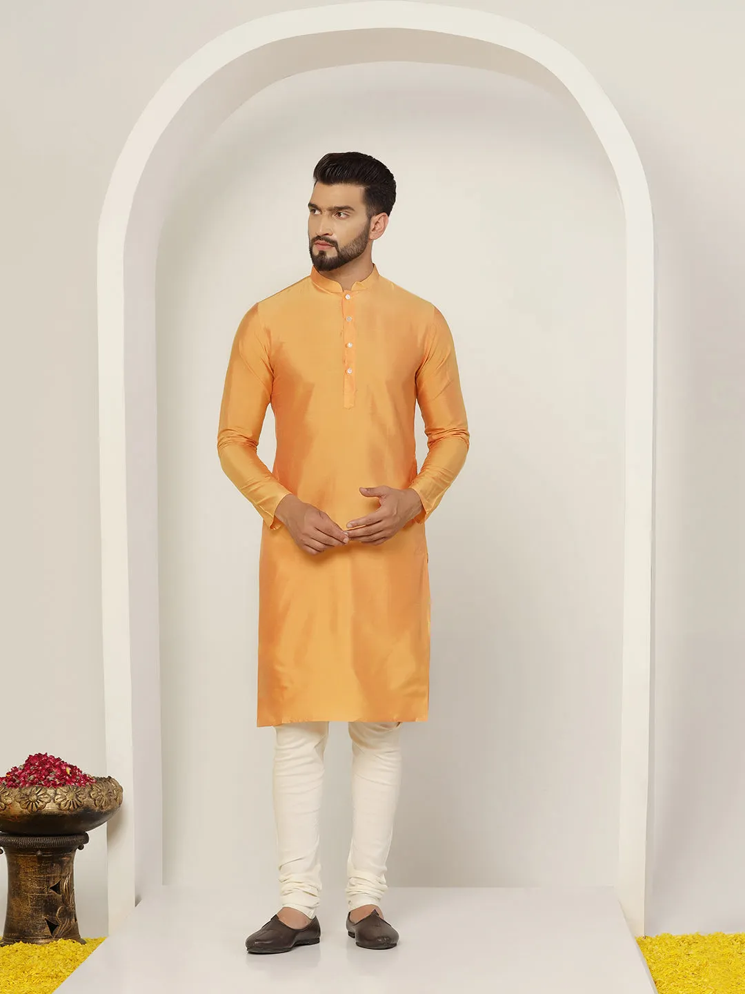 Men's Mustard Kurta Jacket Churidar Set