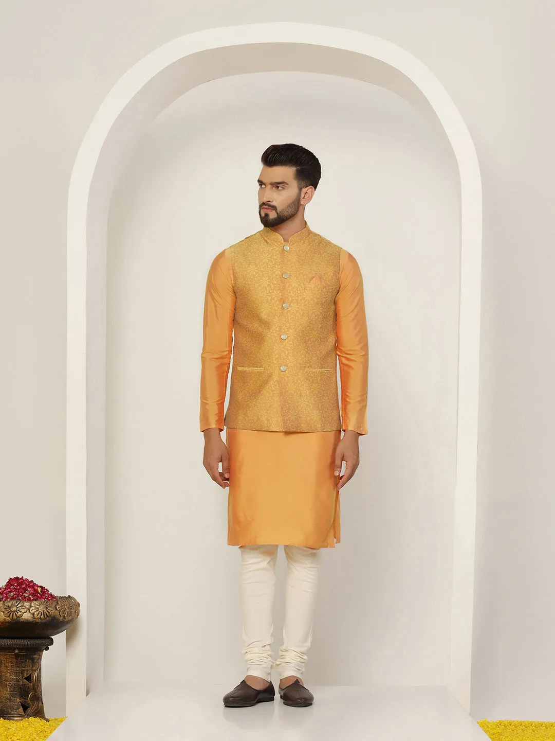 Men's Mustard Kurta Jacket Churidar Set