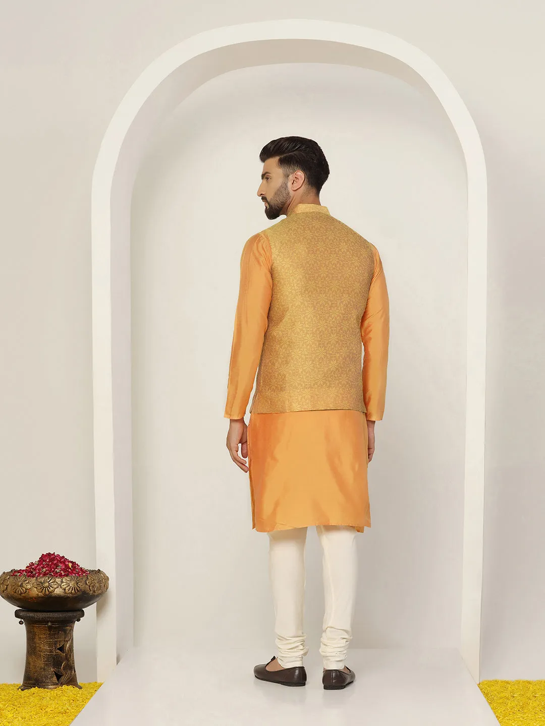 Men's Mustard Kurta Jacket Churidar Set