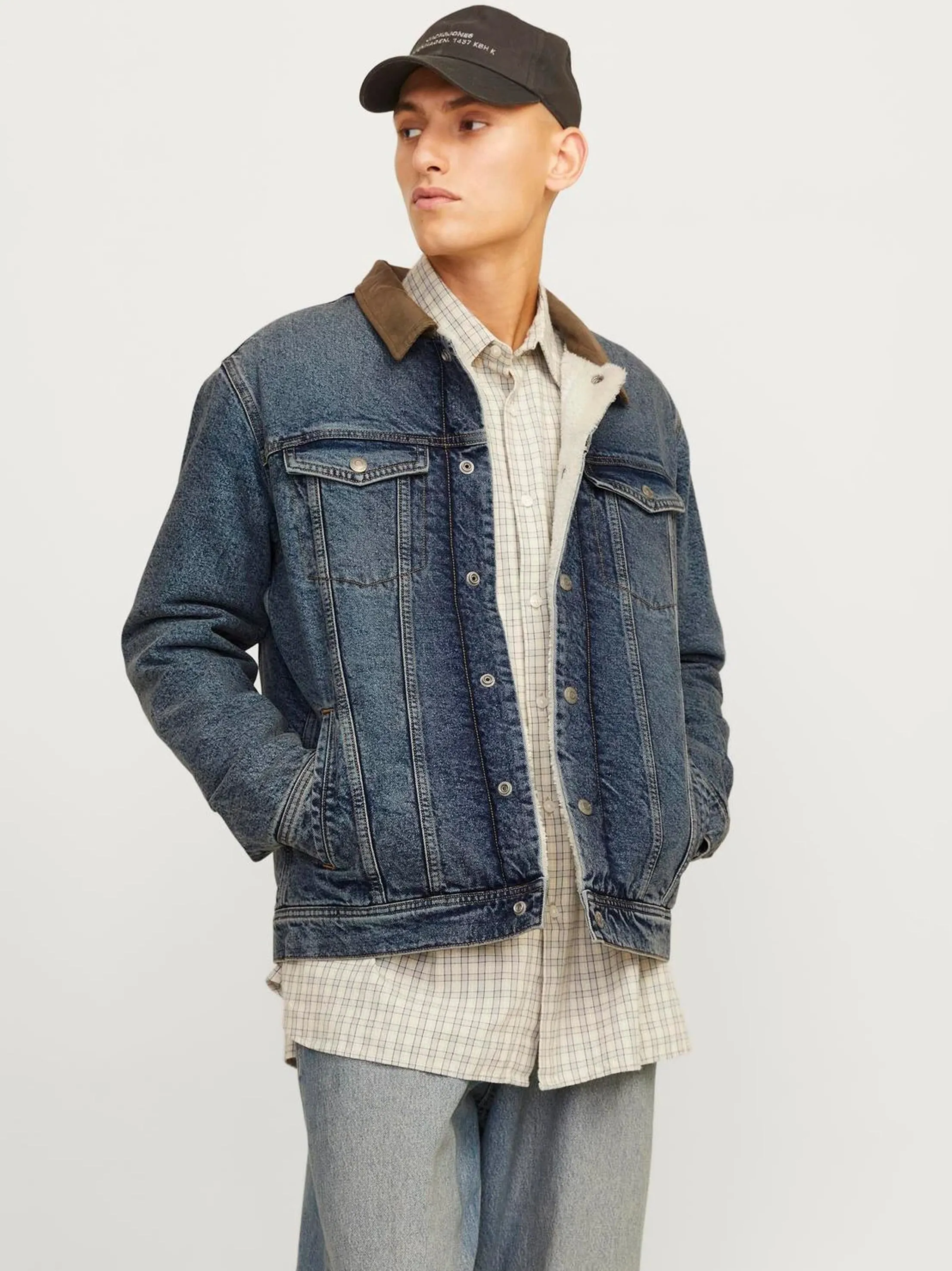 Men's Washed Sherpa Denim Jacket,Blue