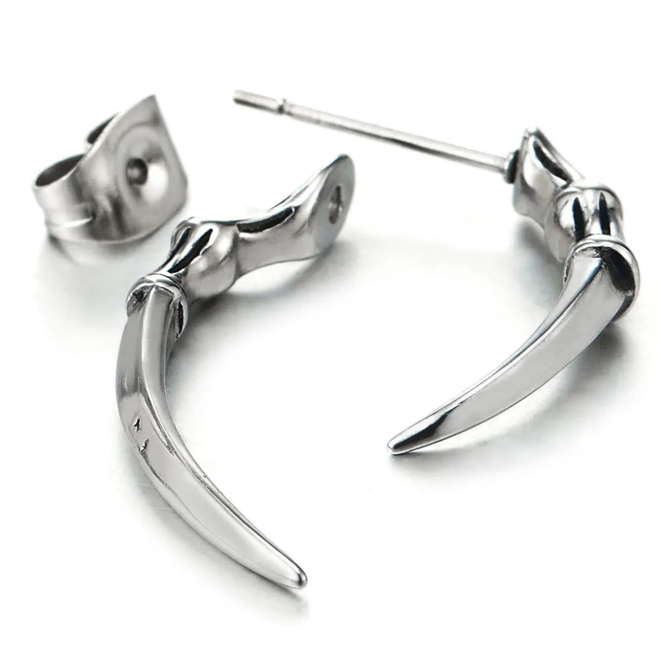 Mens Women Eagle Claw Spike Ear Jacket Stud Earrings in Stainless Steel, 2 pcs