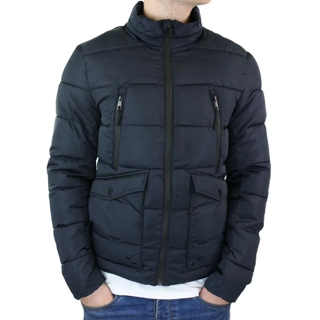 Mens Zip Hooded Fur Jacket Coat Puffer Quilted Warm Winter