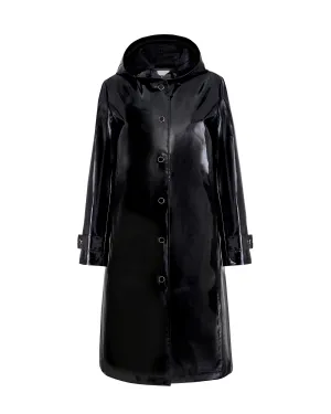 Mid Length hooded slicker coat with detachable quilted liner - Black