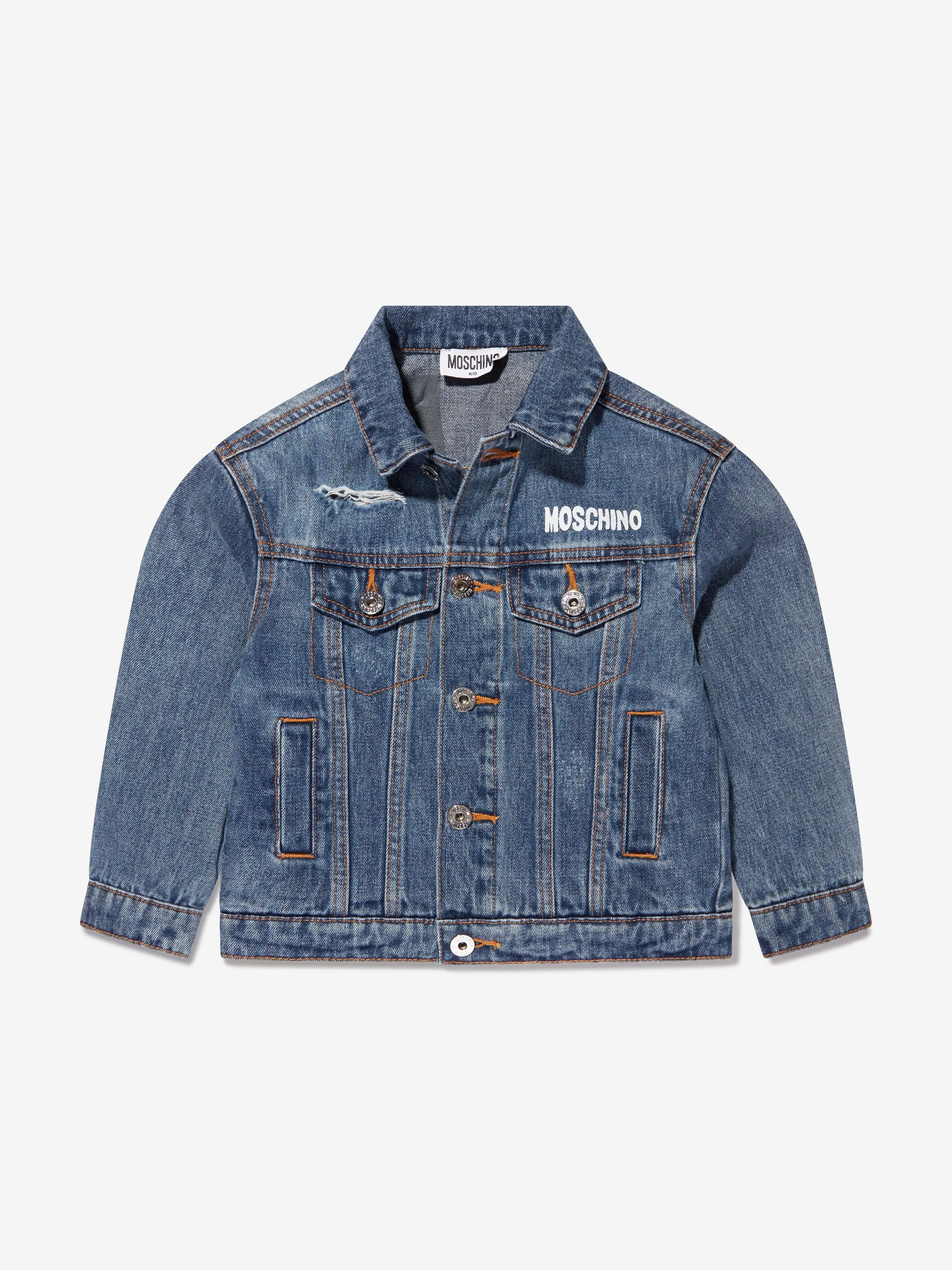 Moschino Kids Teddy Logo Denim Jacket in Blue