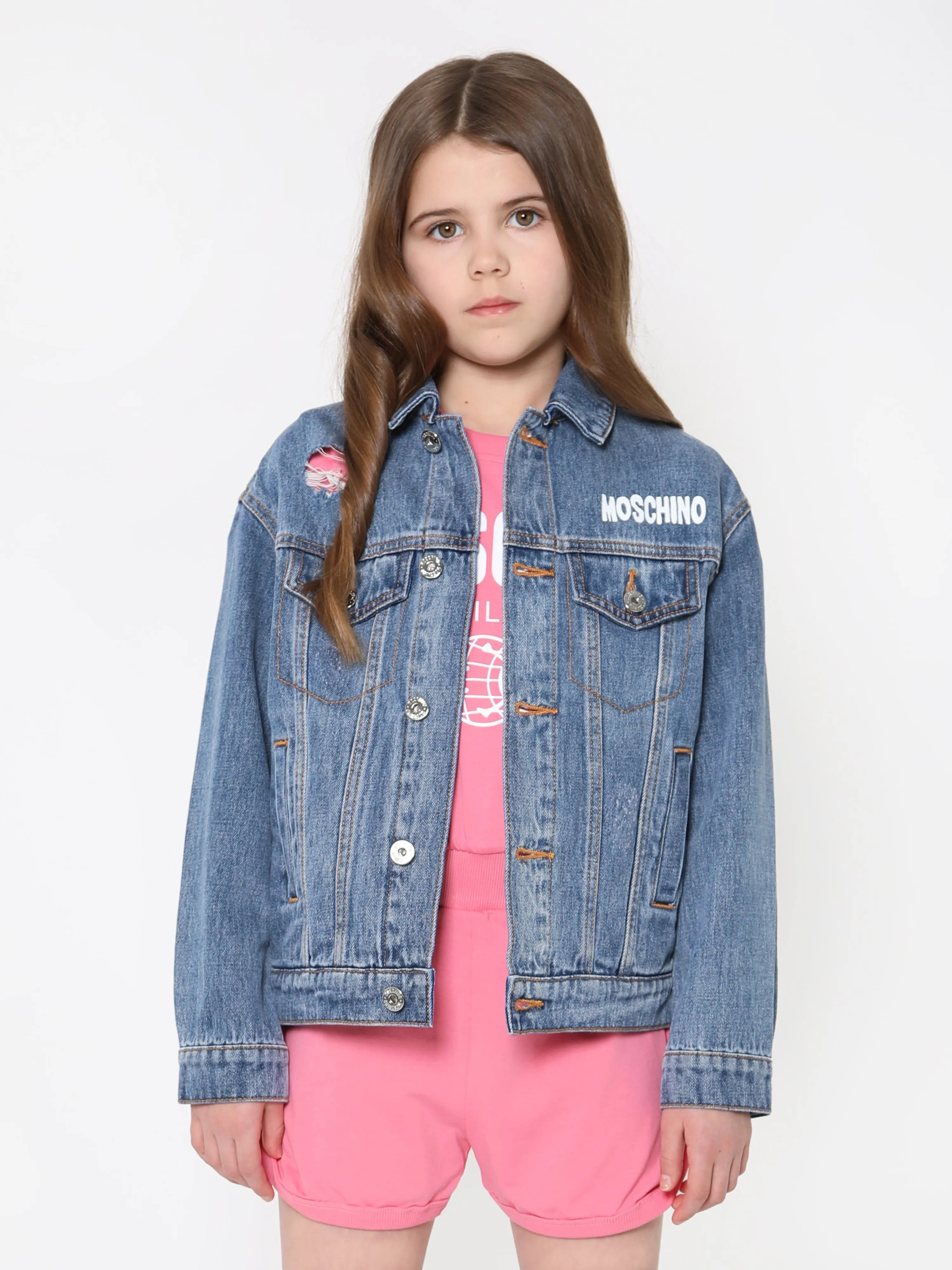 Moschino Kids Teddy Logo Denim Jacket in Blue