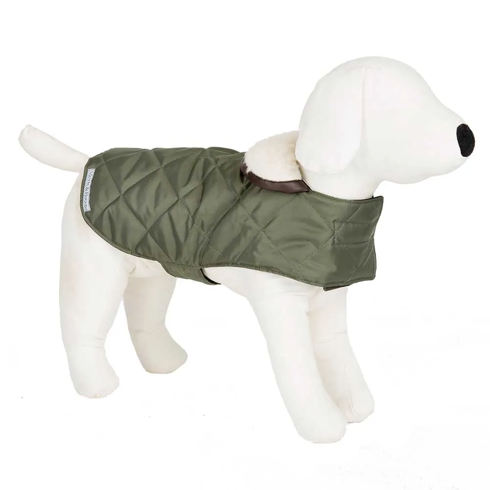 Mutts & Hounds Quilted Waterproof Dog Coat - Olive Green