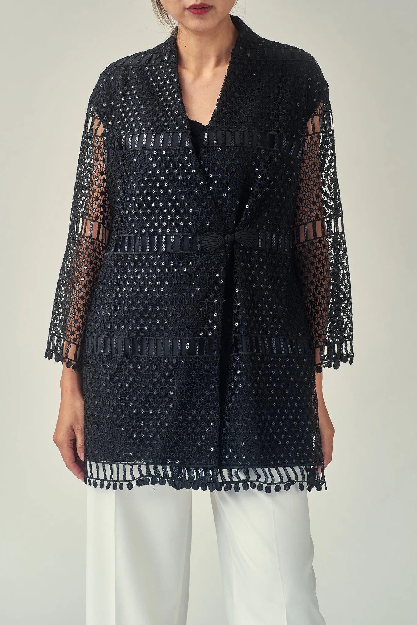 NANCY Geometric Lace Coat (Blk Sqns)