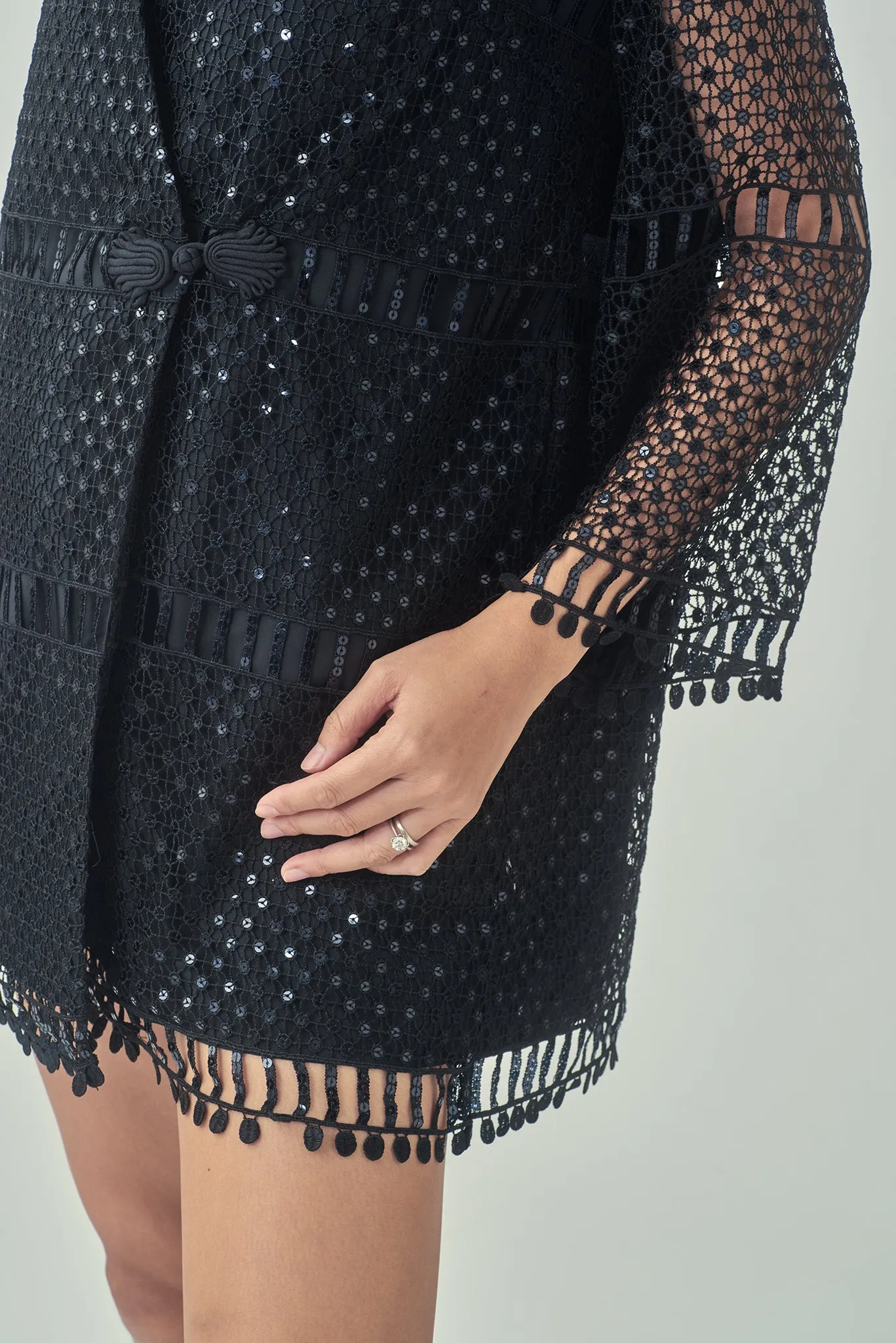 NANCY Geometric Lace Coat (Blk Sqns)