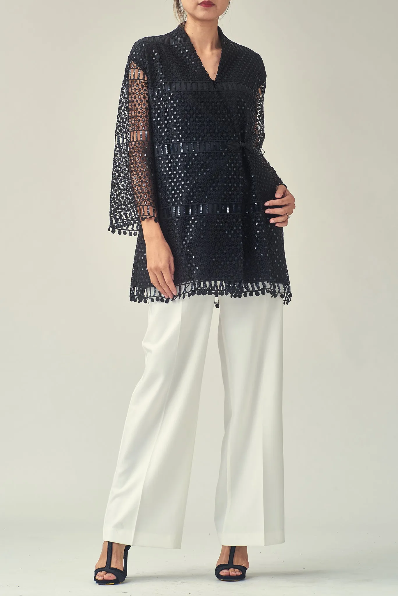 NANCY Geometric Lace Coat (Blk Sqns)