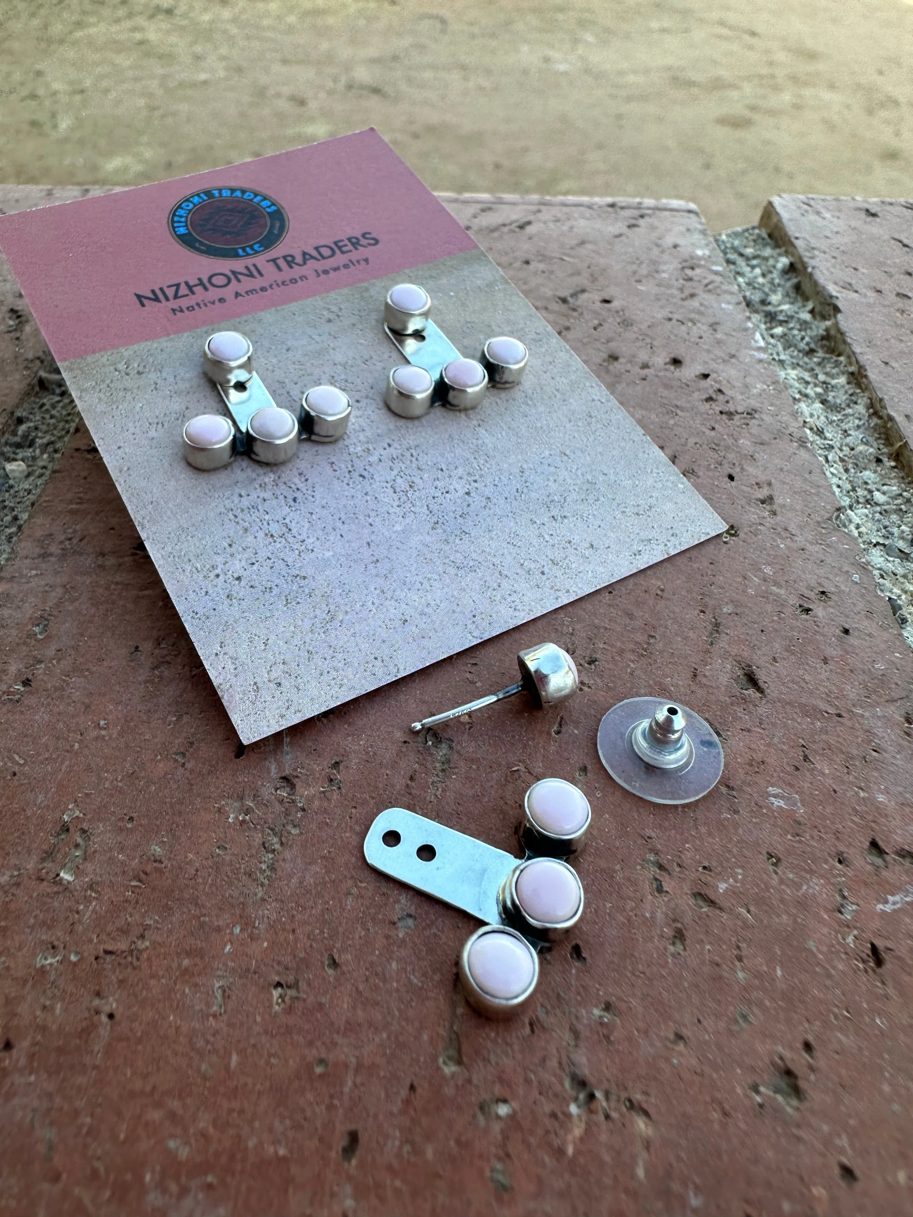 Navajo Sterling Silver &  Pink Conch Ear Jacket Earrings