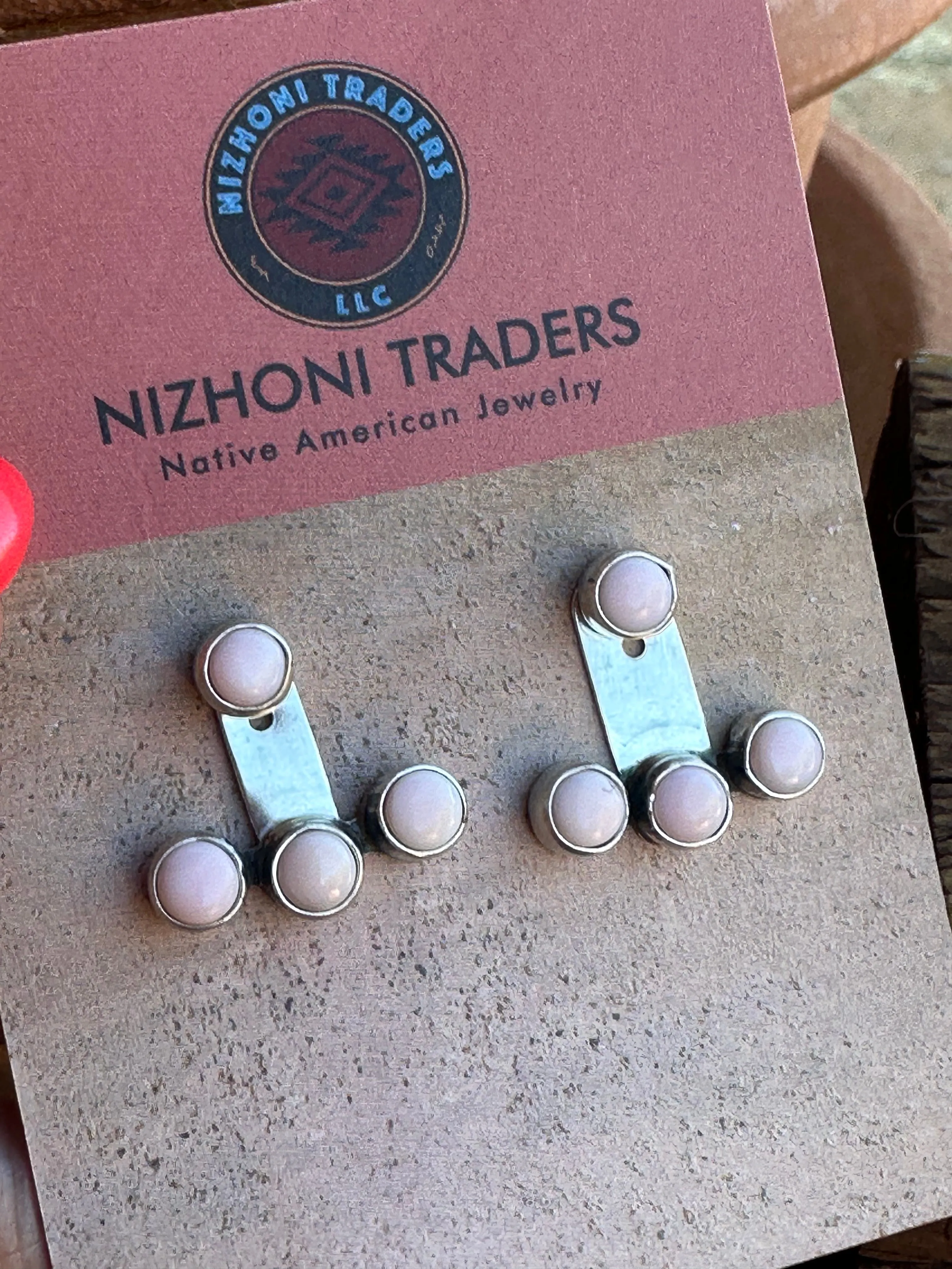 Navajo Sterling Silver &  Pink Conch Ear Jacket Earrings