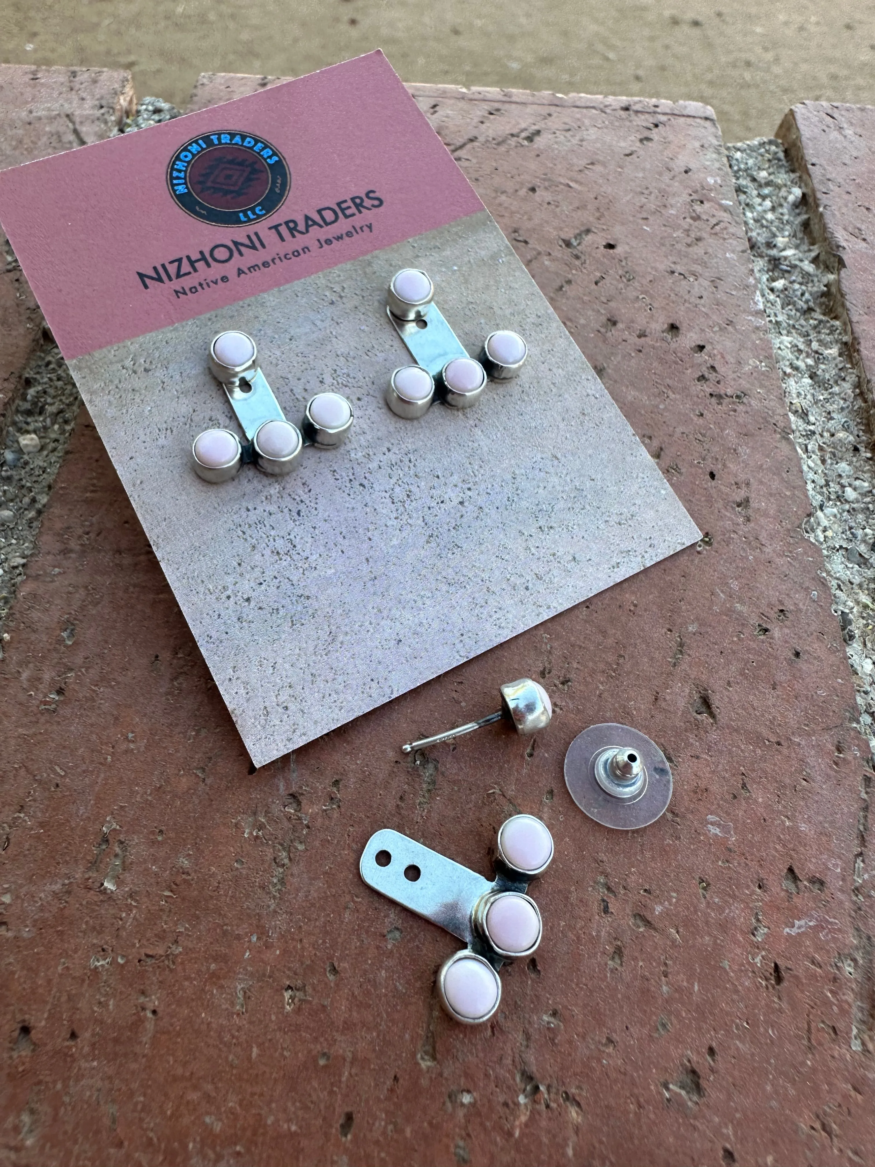 Navajo Sterling Silver &  Pink Conch Ear Jacket Earrings