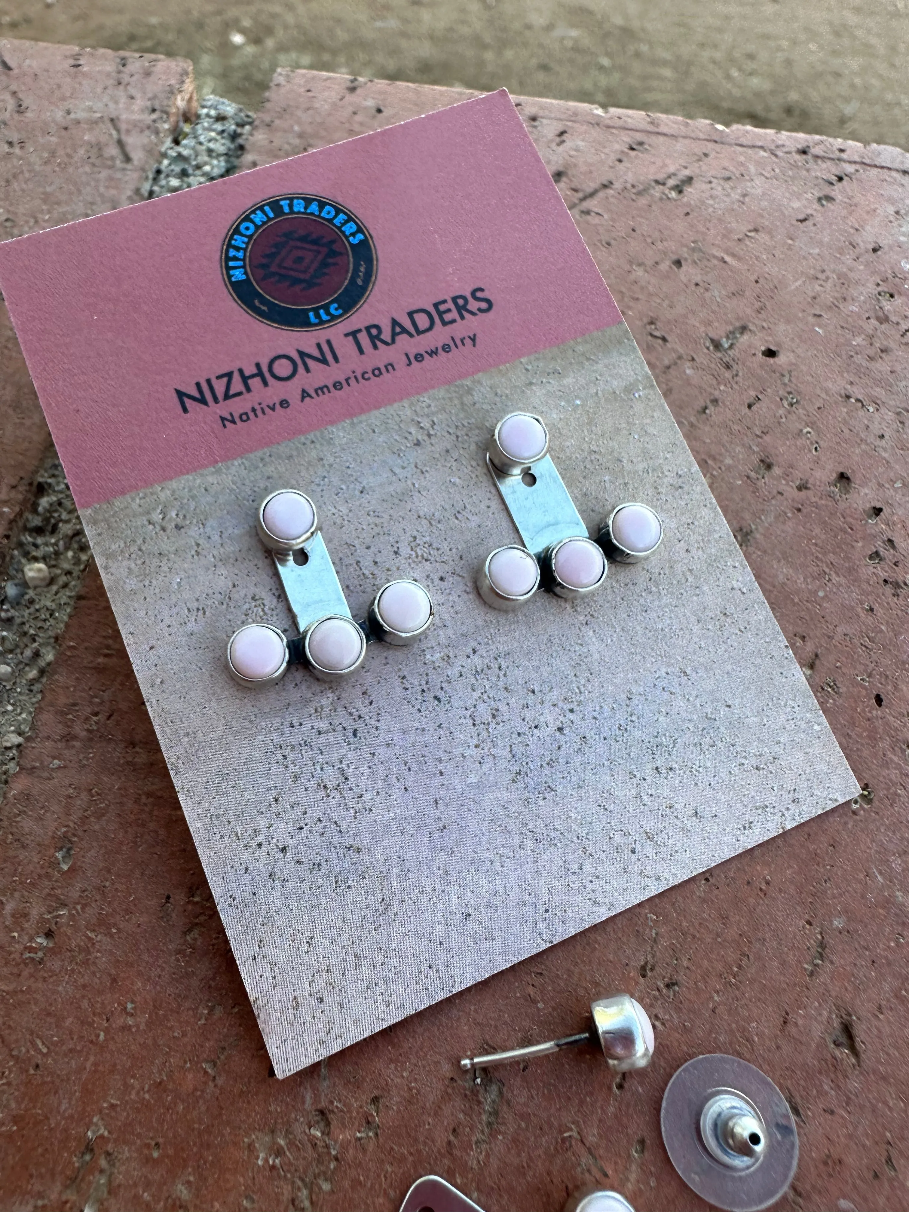 Navajo Sterling Silver &  Pink Conch Ear Jacket Earrings