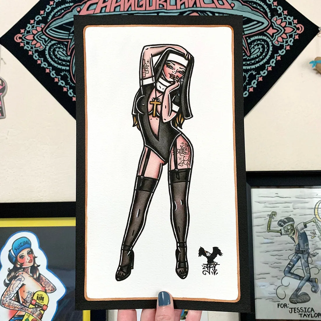 Nun Pinup Original Painting